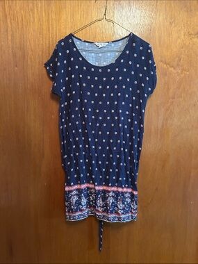 Pink Rose Navy Short Sleeve Dress with Floral Border
